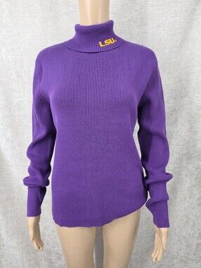 LSU Vintage Y2K Women's Purple Ribbed Turtleneck Sweater By Belle Pointe